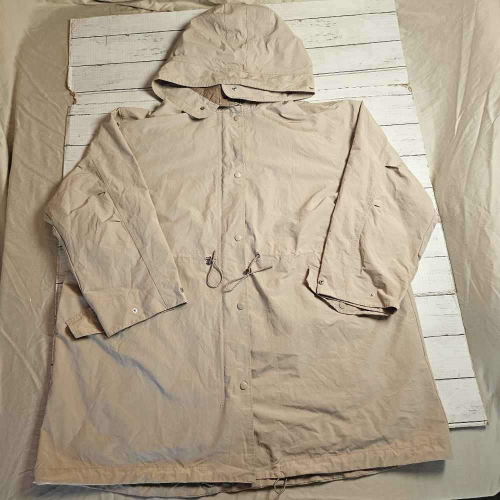 H&M Parka Beige Hooded Drawstring Waist‎ Mid Length XXL